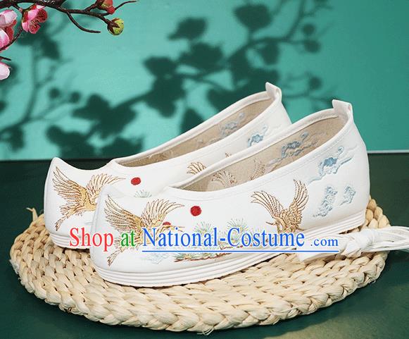 China Classical Dance Shoes Traditional Hanfu Cloth Shoes Embroidery Pine Crane Shoes