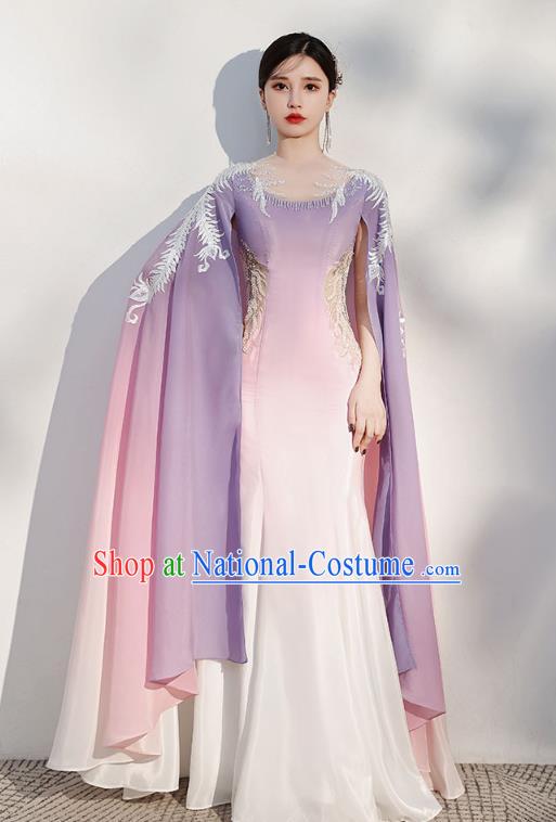 China Flowers Fairy Violet Full Dress Woman Chorus Costume Annual Meeting Compere Clothing