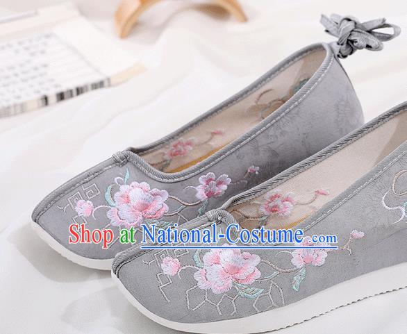 China Traditional Embroidered Hanfu Shoes Ancient Princess Shoes Handmade Grey Cloth Shoes