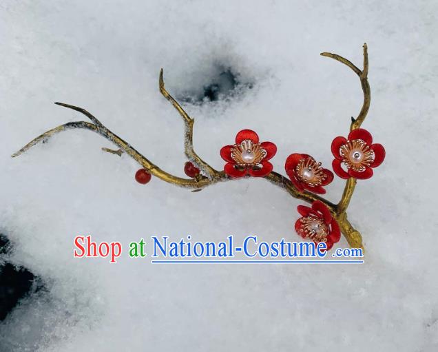 China Ancient Swordswoman Hairpin Traditional Hanfu Hair Accessories Ming Dynasty Red Plum Hair Stick