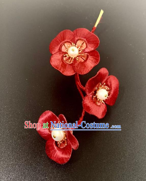 China Handmade Red Phalaenopsis Hairpin Traditional Hanfu Hair Accessories Ancient Song Dynasty Young Lady Pearls Hair Stick