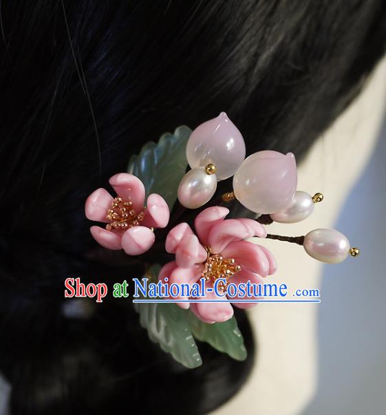 Chinese Ancient Princess Peach Hairpin Traditional Ming Dynasty Pink Chrysanthemum Hair Stick