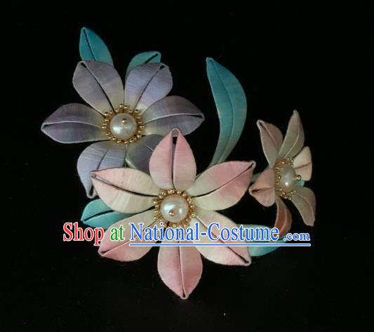 China Handmade Silk Lily Flowers Hairpin Traditional Hanfu Hair Accessories Ancient Song Dynasty Noble Lady Pearls Hair Stick