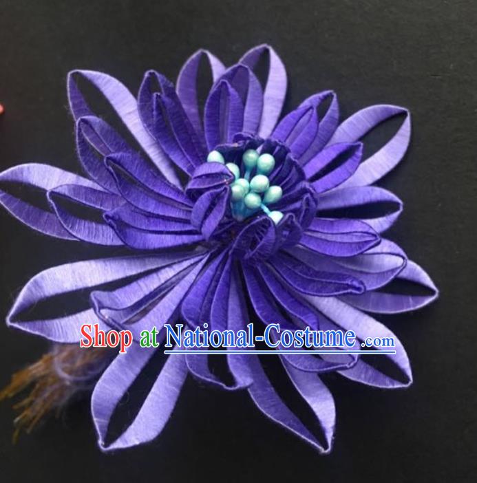 China Handmade Purple Silk Chrysanthemum Hairpin Traditional Hanfu Hair Accessories Ancient Imperial Concubine Hair Stick