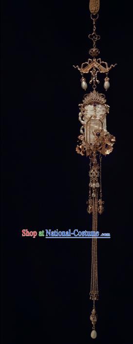 Chinese Traditional Hanfu Golden Tassel Pendant Ancient Ming Dynasty Court Woman Shell Brooch Accessories