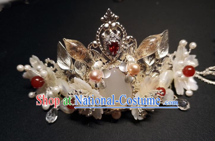 China Handmade Shell Flowers Hairpin Traditional Ming Dynasty Hair Accessories Ancient Princess Hair Crown