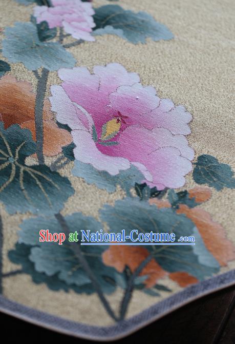 Chinese Ancient Song Dynasty Princess Hanfu Fans Handmade Kesi Hollyhock Painting Beige Silk Fan Traditional Palace Fan