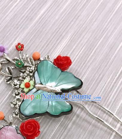 Korean Bride Green Butterfly Hairpin Traditional Wedding Hair Accessories Korea Stage Performance Hair Stick