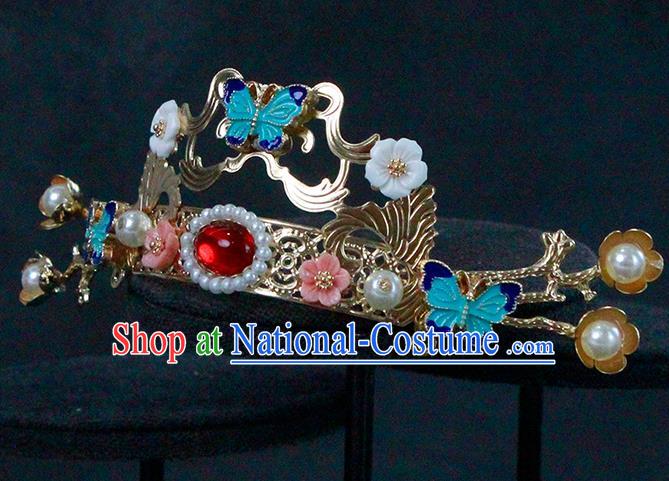 China Traditional Ming Dynasty Headwear Ancient Princess Blueing Butterfly Hair Crown