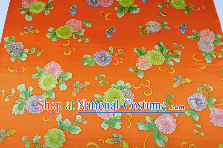 China Traditional Cheongsam Silk Fabric Classical Peony Pattern Orange Brocade Cloth Satin Drapery