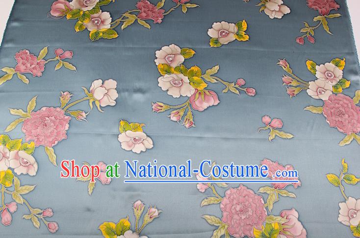 China Traditional Satin Drapery Cheongsam Silk Fabric Classical Peony Pattern Grey Brocade Cloth