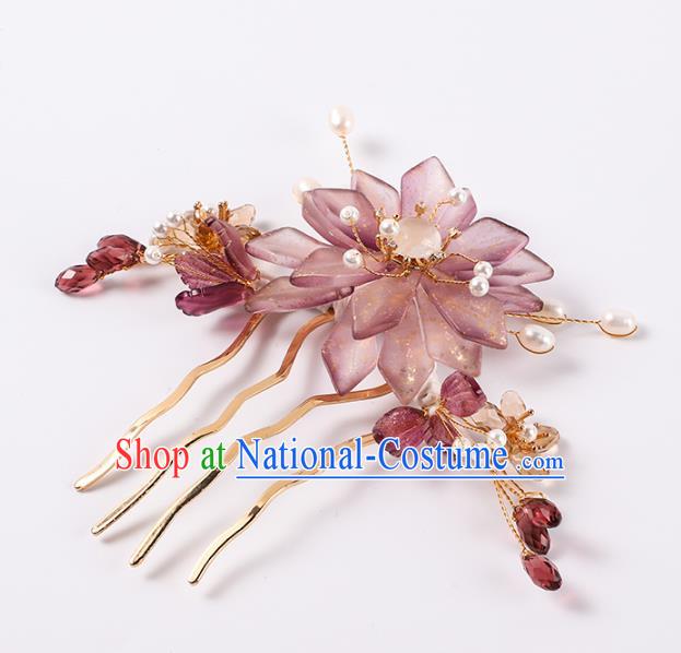 China Traditional Song Dynasty Court Hair Stick Ancient Princess Purple Flower Hair Comb