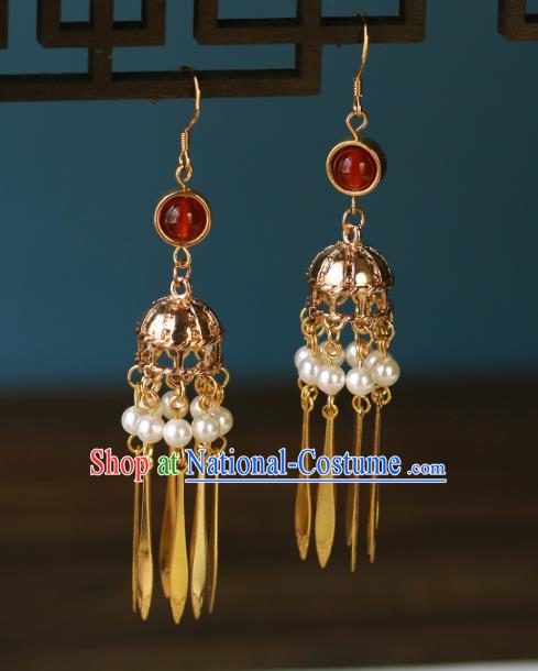 Chinese Traditional Hanfu Tassel Earrings Ancient Bride Golden Ear Accessories