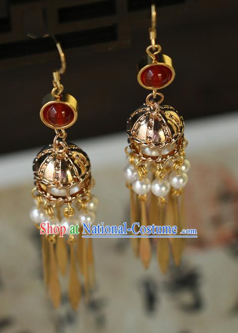 Chinese Traditional Hanfu Tassel Earrings Ancient Bride Golden Ear Accessories