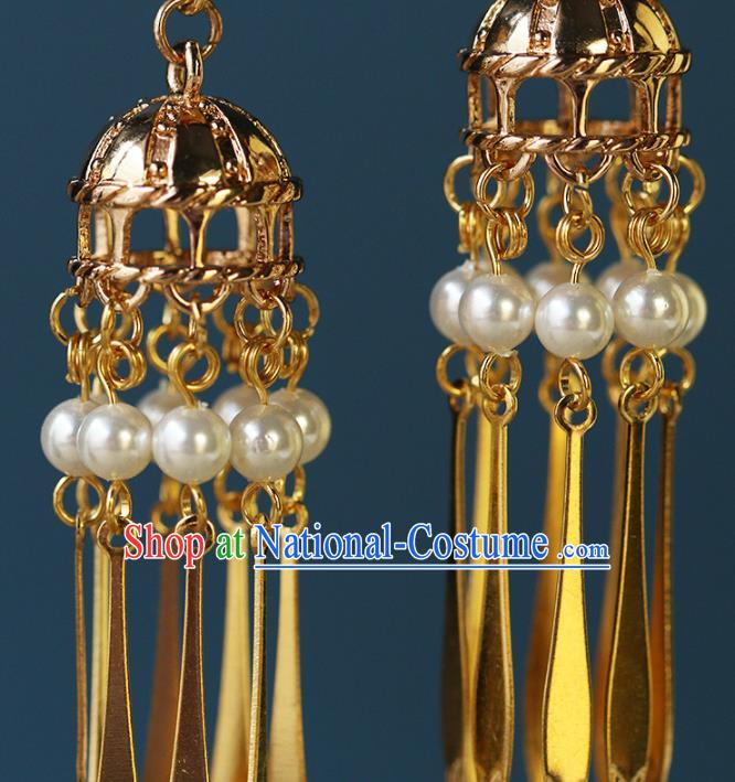 Chinese Traditional Hanfu Tassel Earrings Ancient Bride Golden Ear Accessories