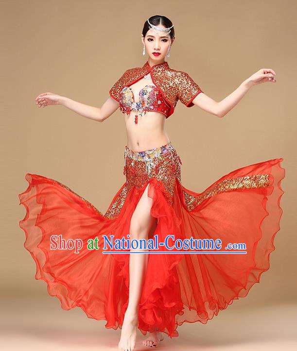 Indian Oriental Dance Clothing Asian Belly Dance Dress Stage Performance Red Top and Skirt