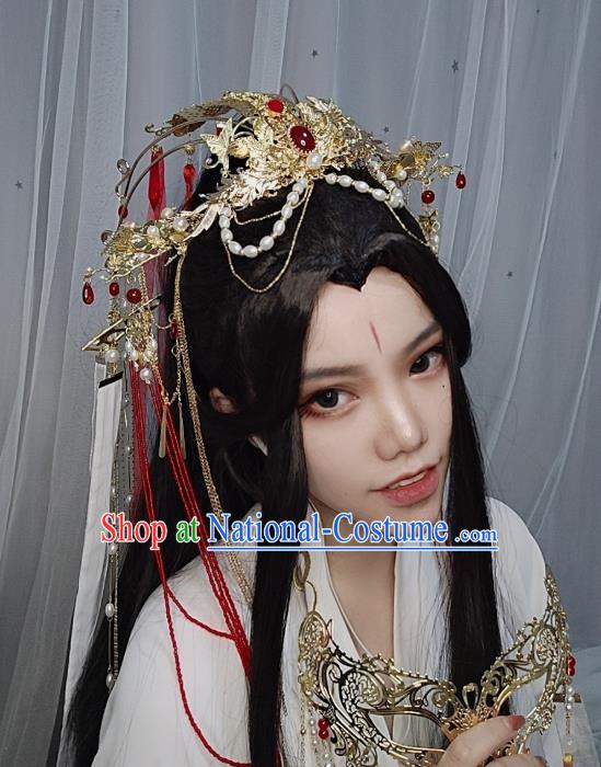 Chinese Ancient Swordswoman Wedding Hair Accessories Traditional Jin Dynasty Princess Golden Phoenix Coronet Headdress