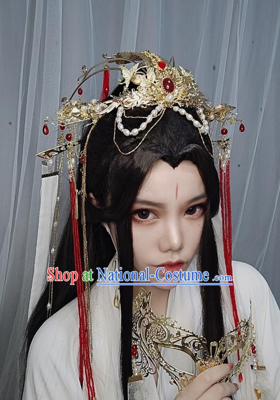 Chinese Ancient Swordswoman Wedding Hair Accessories Traditional Jin Dynasty Princess Golden Phoenix Coronet Headdress