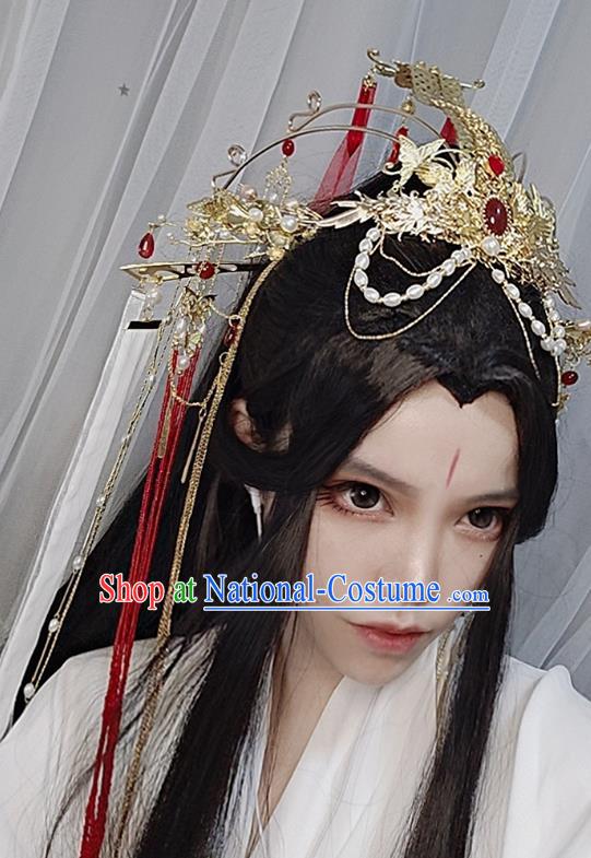 Chinese Ancient Swordswoman Wedding Hair Accessories Traditional Jin Dynasty Princess Golden Phoenix Coronet Headdress