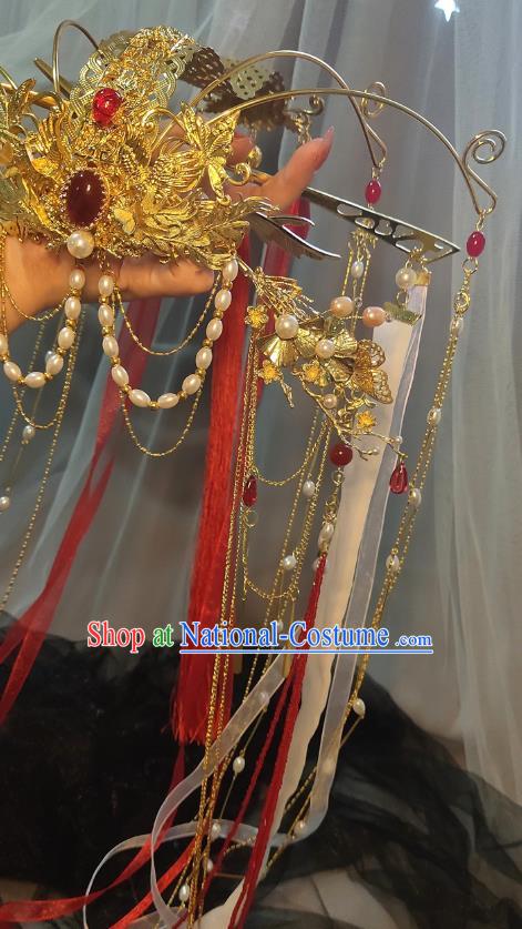 Chinese Ancient Swordswoman Wedding Hair Accessories Traditional Jin Dynasty Princess Golden Phoenix Coronet Headdress