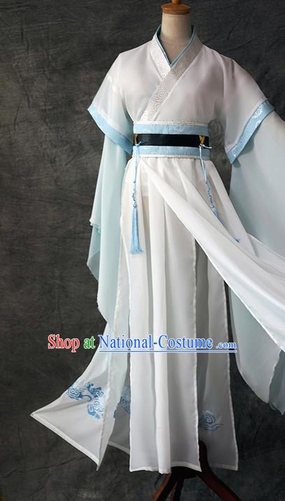 Chinese Cosplay Swordsman Lan Sizhui Apparels Ancient Knight White Garment Costumes Song Dynasty Scholar Clothing