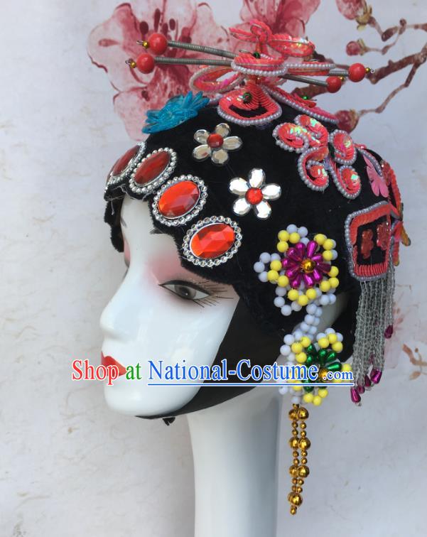 Chinese Classical Dance Wigs Sheath Traditional Peking Opera Diva Red Butterfly Hair Accessories Stage Performance Headdress