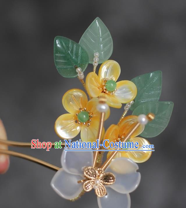 China Traditional Hanfu Hair Accessories Ancient Princess Hairpin Song Dynasty Young Beauty Yellow Shell Flowers Hair Stick