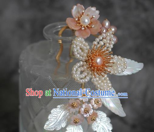 China Traditional Hanfu Hair Accessories Ancient Princess Pearls Peach Blossom Hairpin Ming Dynasty Palace Lady Hair Stick