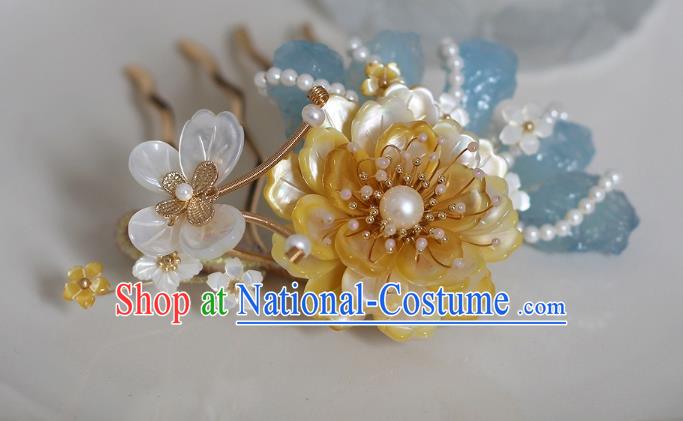 China Traditional Hanfu Hair Accessories Ancient Princess Pearls Hairpin Song Dynasty Palace Lady Shell Peony Hair Comb