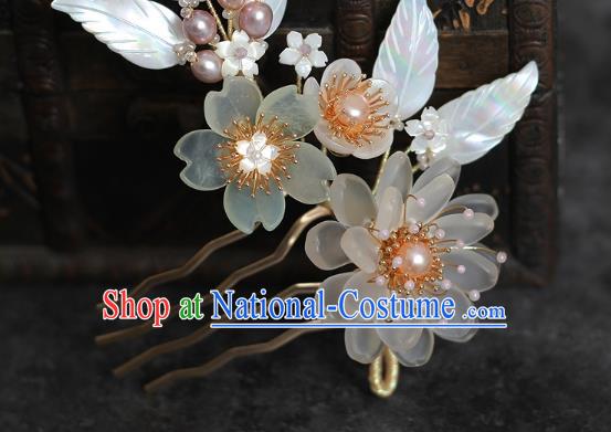 China Song Dynasty Palace Lady Shell Leaf Hair Comb Traditional Hanfu Hair Accessories Ancient Princess Pearls Hairpin