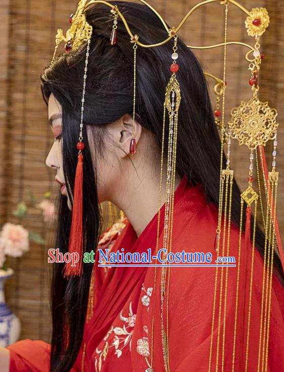 Chinese Ancient Crown Prince Golden Hair Crown Traditional Cosplay Swordsman Xie Lian Wedding Hair Accessories