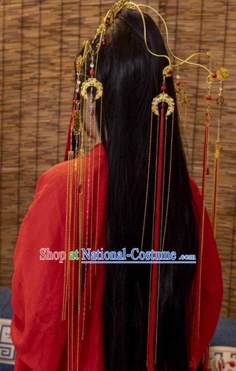 Chinese Ancient Crown Prince Golden Hair Crown Traditional Cosplay Swordsman Xie Lian Wedding Hair Accessories