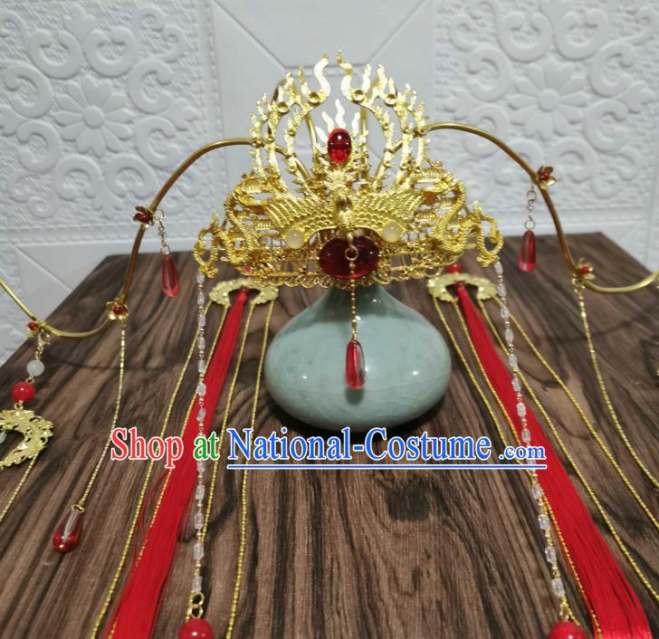 Chinese Ancient Crown Prince Golden Hair Crown Traditional Cosplay Swordsman Xie Lian Wedding Hair Accessories