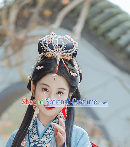 China Ancient Princess Beads Phoenix Hairpin Jin Dynasty Court Beauty Hair Stick Handmade Traditional Hanfu Hair Accessories