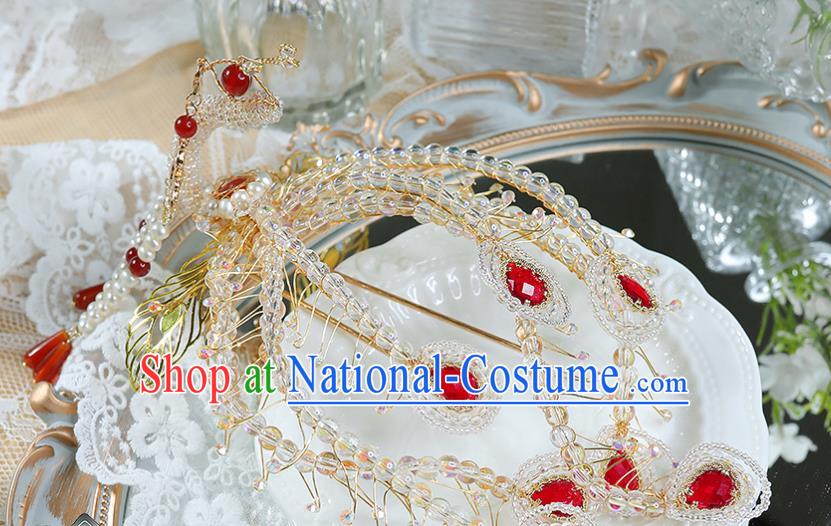 China Ancient Princess Beads Phoenix Hairpin Jin Dynasty Court Beauty Hair Stick Handmade Traditional Hanfu Hair Accessories