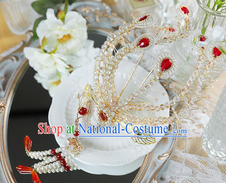 China Ancient Princess Beads Phoenix Hairpin Jin Dynasty Court Beauty Hair Stick Handmade Traditional Hanfu Hair Accessories