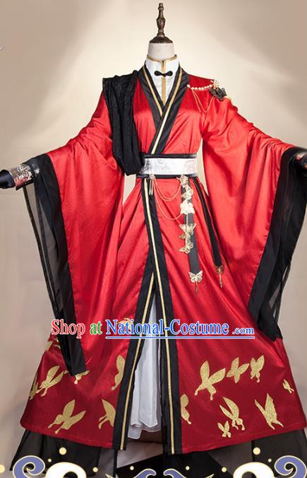 Chinese Traditional Tang Dynasty Prince Apparels Ancient Swordsman Red Garment Costumes Cosplay Nobility Childe Xie Lian Clothing