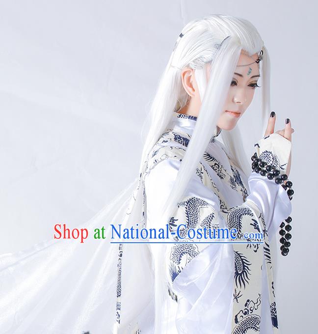 Chinese Ancient Magic Prince Garment Costumes Cosplay Swordsman White Clothing Traditional Soundtrack for PILI Puppet Apparels