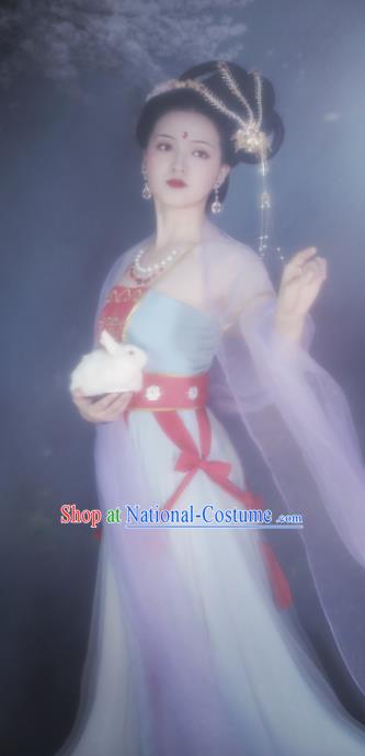 China Traditional Tang Dynasty Court Beauty Hanfu Dress Cosplay Drama Journey to the West Chang E Clothing Ancient Moon Goddess Garments