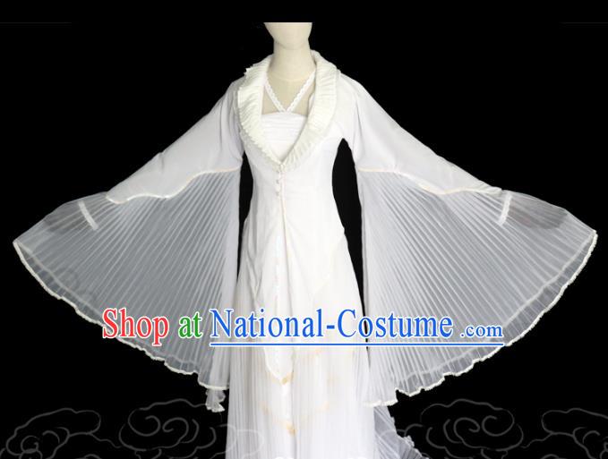 China Ancient Fox Fairy Garments Traditional Ming Dynasty Young Beauty White Hanfu Dress Cosplay Drama Ghost Stories Nie Xiaoqian Clothing