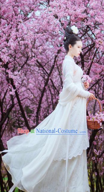 China Cosplay Drama Ghost Stories Xin Shisiniang Clothing Ancient Fox Fairy Garments Traditional Ming Dynasty Young Beauty White Hanfu Dress