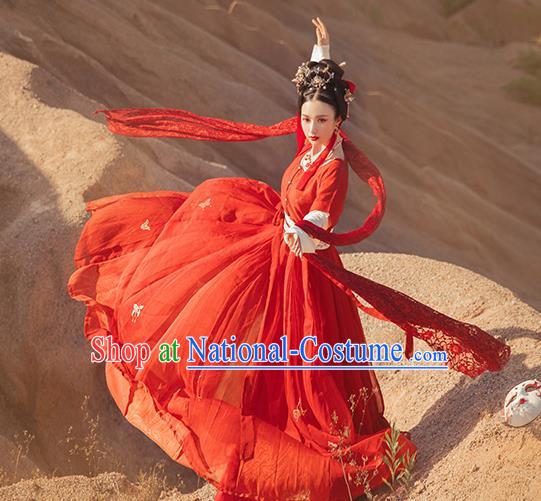 China Ancient Court Lady Red Hanfu Dress Apparels Traditional Tang Dynasty Palace Princess Historical Clothing Full Set