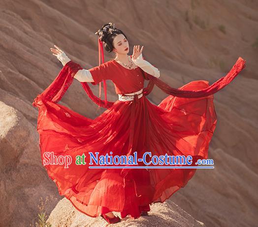 China Ancient Court Lady Red Hanfu Dress Apparels Traditional Tang Dynasty Palace Princess Historical Clothing Full Set