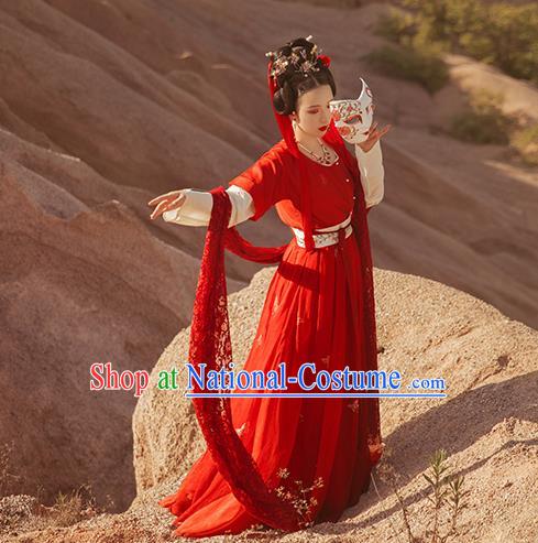 China Ancient Court Lady Red Hanfu Dress Apparels Traditional Tang Dynasty Palace Princess Historical Clothing Full Set