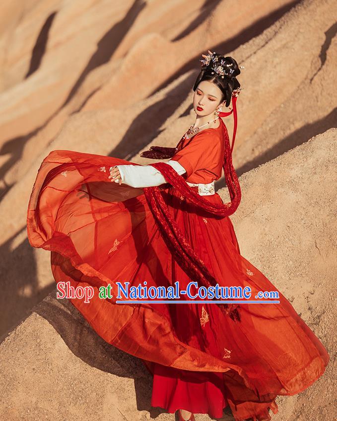 China Ancient Court Lady Red Hanfu Dress Apparels Traditional Tang Dynasty Palace Princess Historical Clothing Full Set