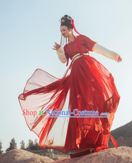 China Ancient Court Lady Red Hanfu Dress Apparels Traditional Tang Dynasty Palace Princess Historical Clothing Full Set