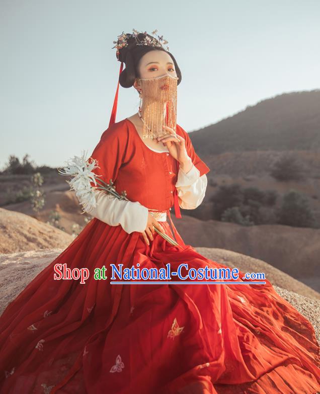 China Ancient Court Lady Red Hanfu Dress Apparels Traditional Tang Dynasty Palace Princess Historical Clothing Full Set