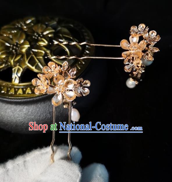 China Ming Dynasty Princess Golden Plum Blossom Hairpin Traditional Hanfu Tassel Hair Stick Ancient Court Lady Hair Accessories