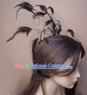 Top Baroque Bride Black Feather Hair Crown Stage Show Giant Headdress Catwalks Hair Accessories Cosplay Goddess Hair Clasp