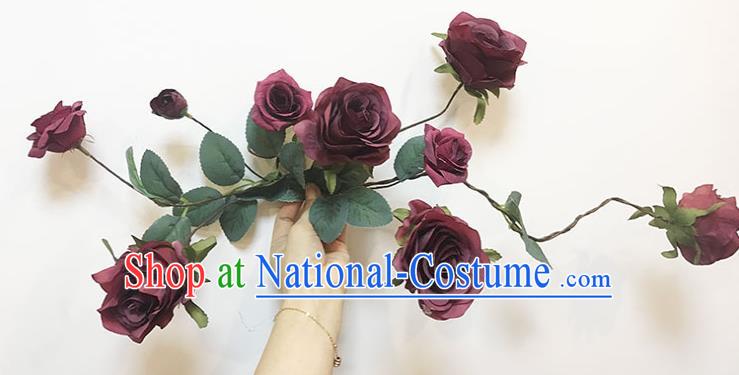 Top Catwalks Dark Red Rose Hair Clasp Cosplay Angel Hair Accessories Gothic Bride Hair Crown Stage Show Giant Headdress